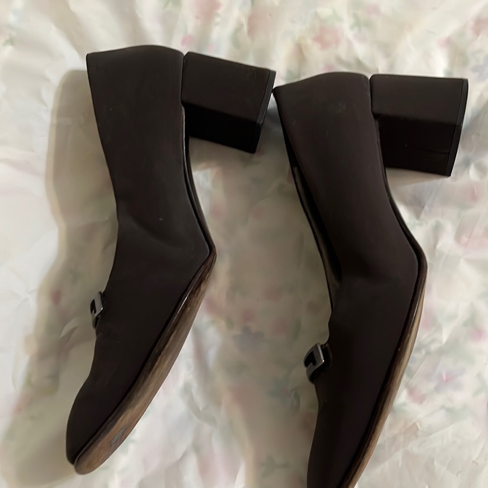 Brown leather made in Italy shoes, textile outer and leather sole and inner